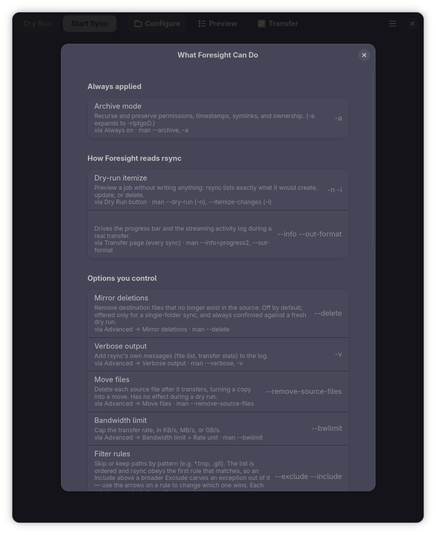 What Foresight Can Do dialog